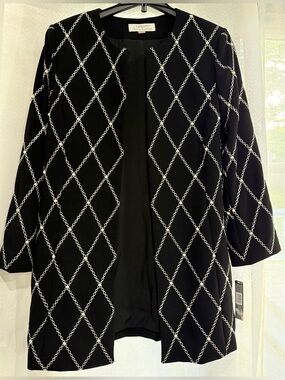 NWT Tahari Arthur S Levine Pearl Embroidered Topper Jacket Blazer Black Sz 16